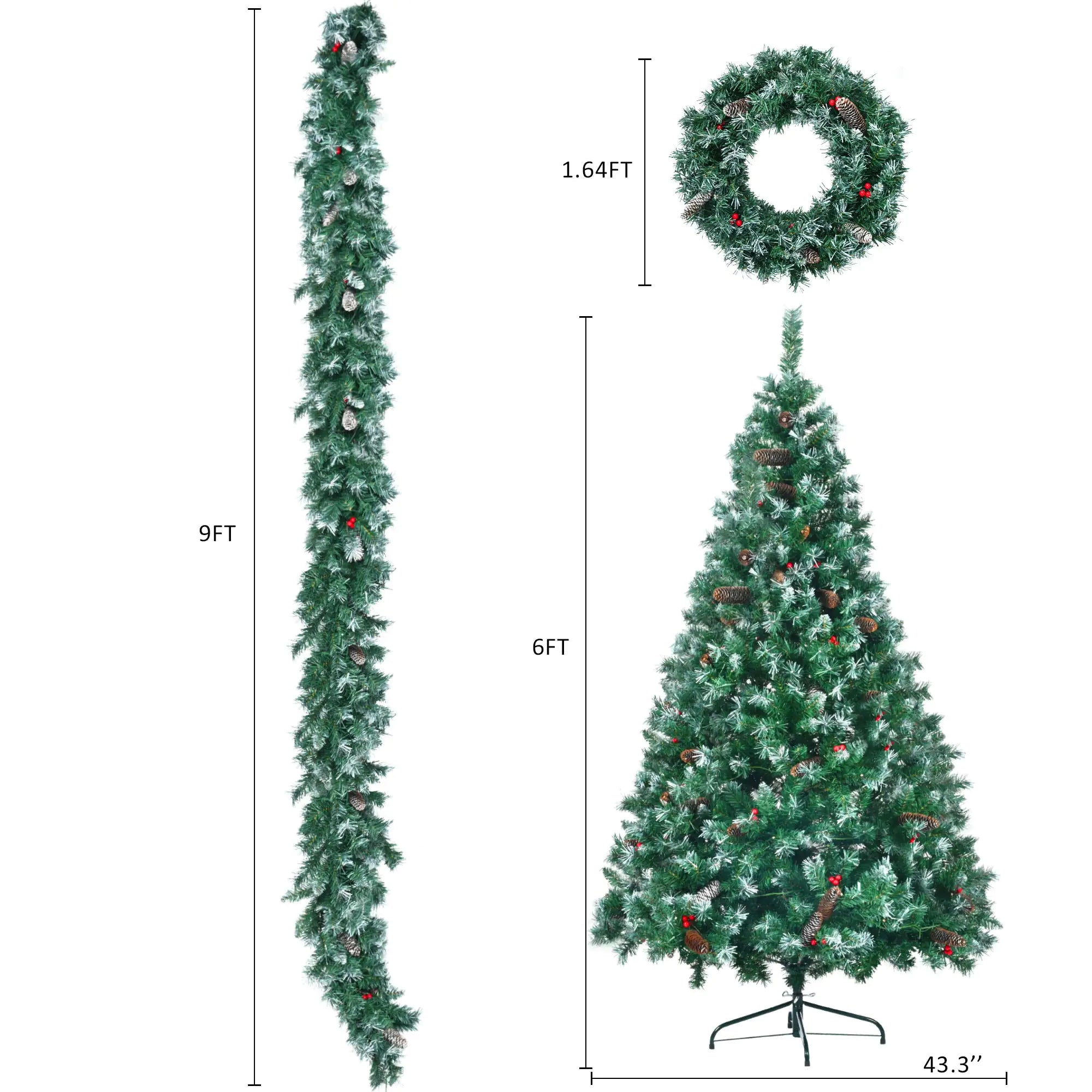 6 Feet Dark Green Pine Christmas Tree, Pre-Installed Lighting Set With Tree, Garland & Garland, Hinged Artificial Christmas Tree,