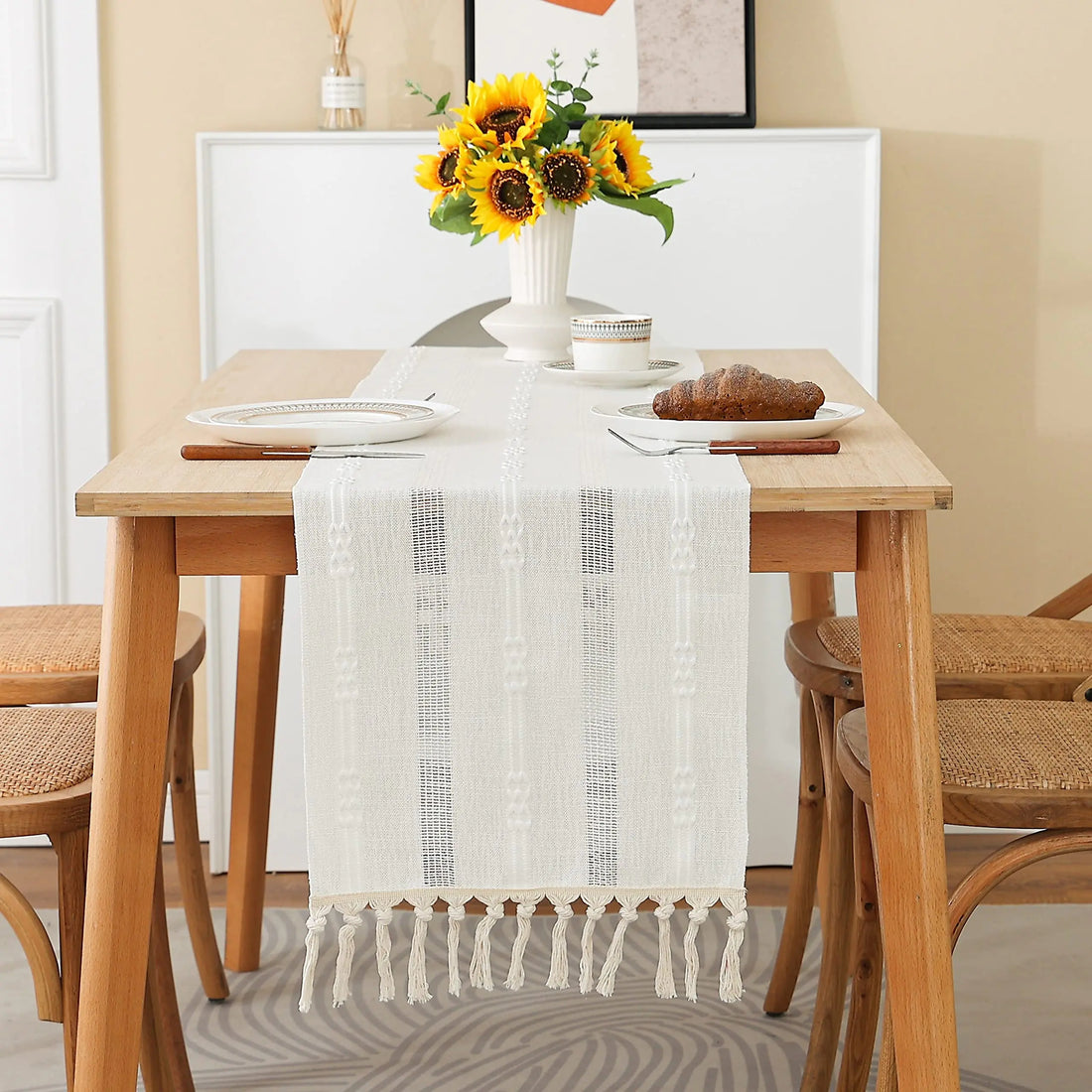 Rustic Boho Linen Table Runner