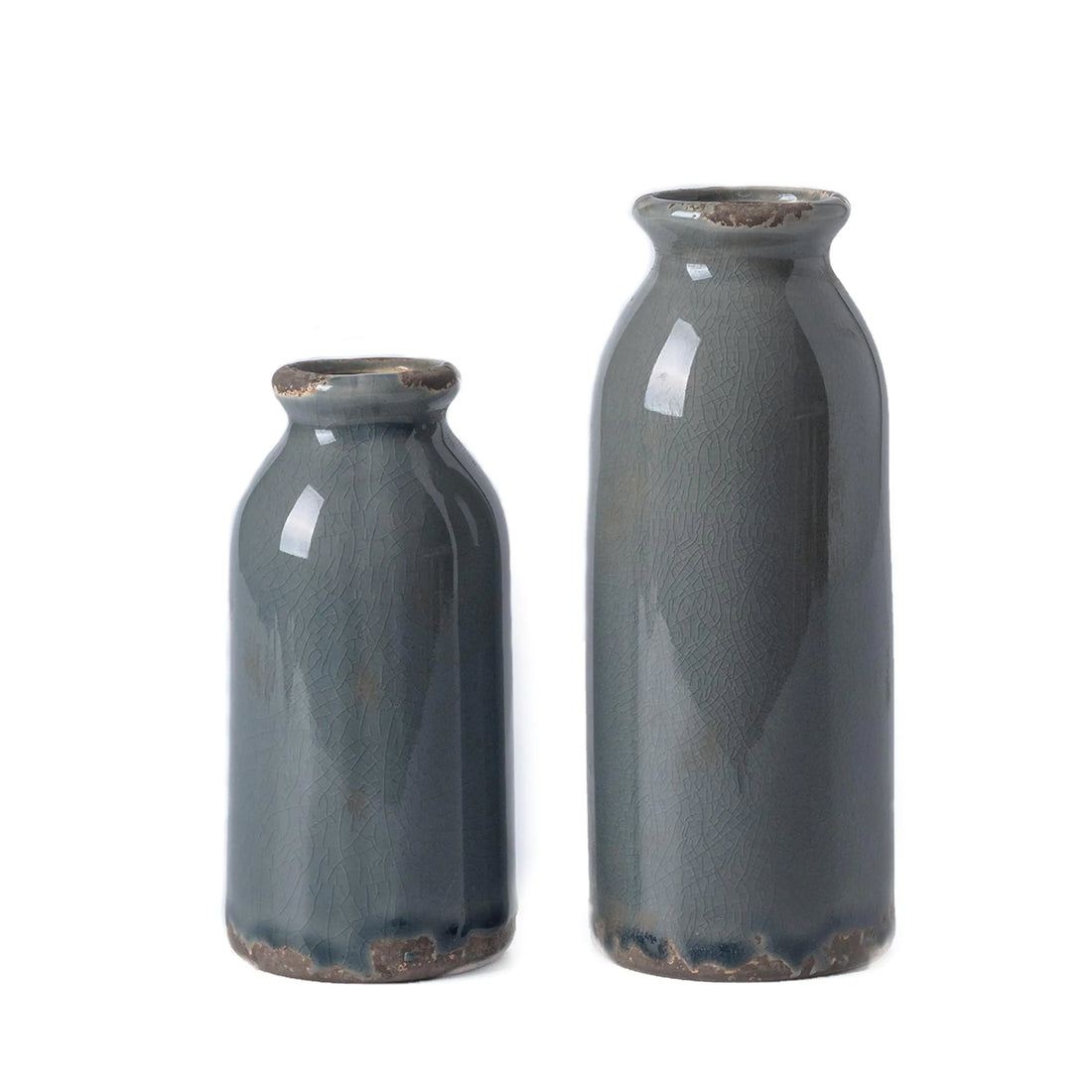 Rustic Ceramic Vases – Blue &amp; Grey Farmhouse Flower Vase Set