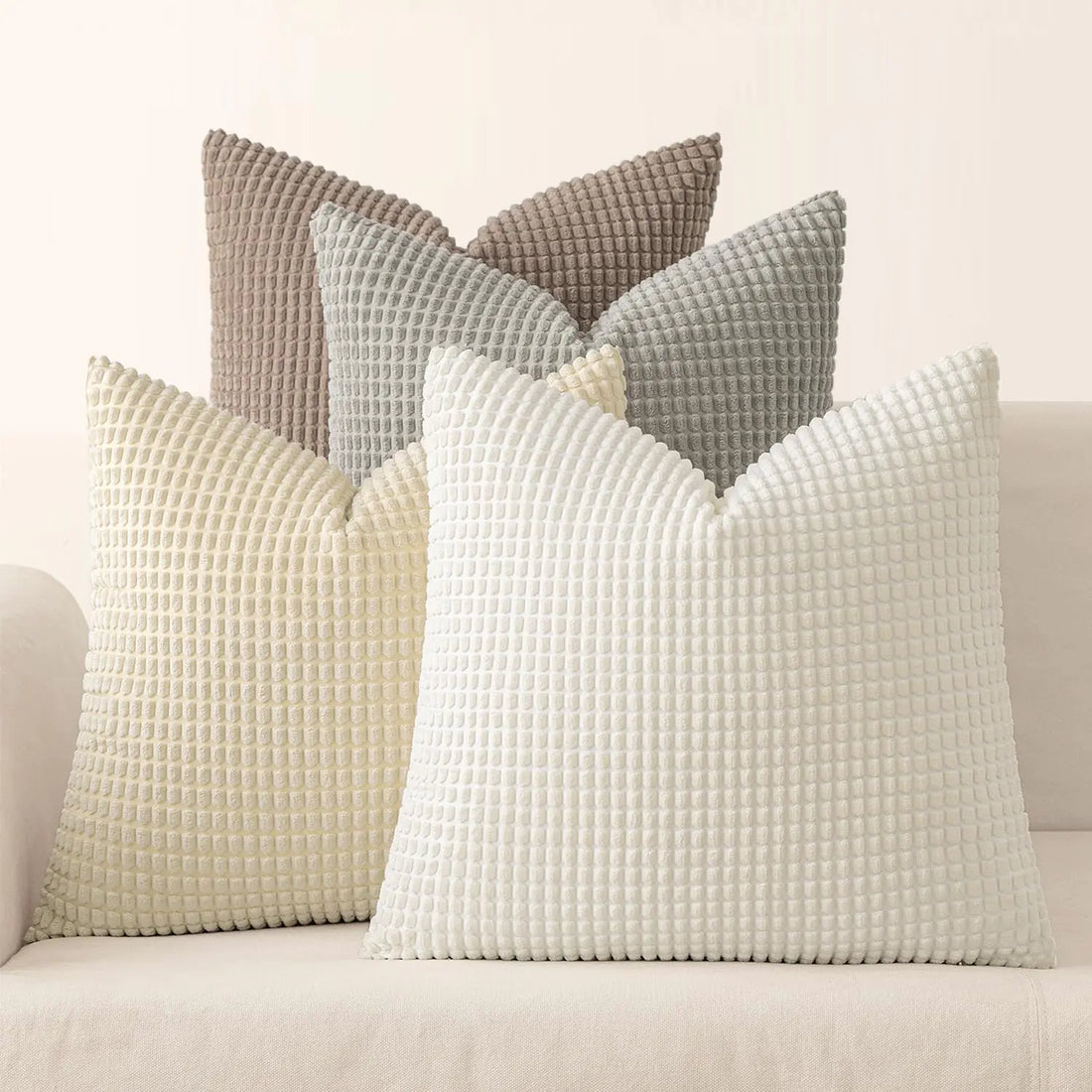 MIULEE Set of 4 Neutral Corduroy Pillow Covers
