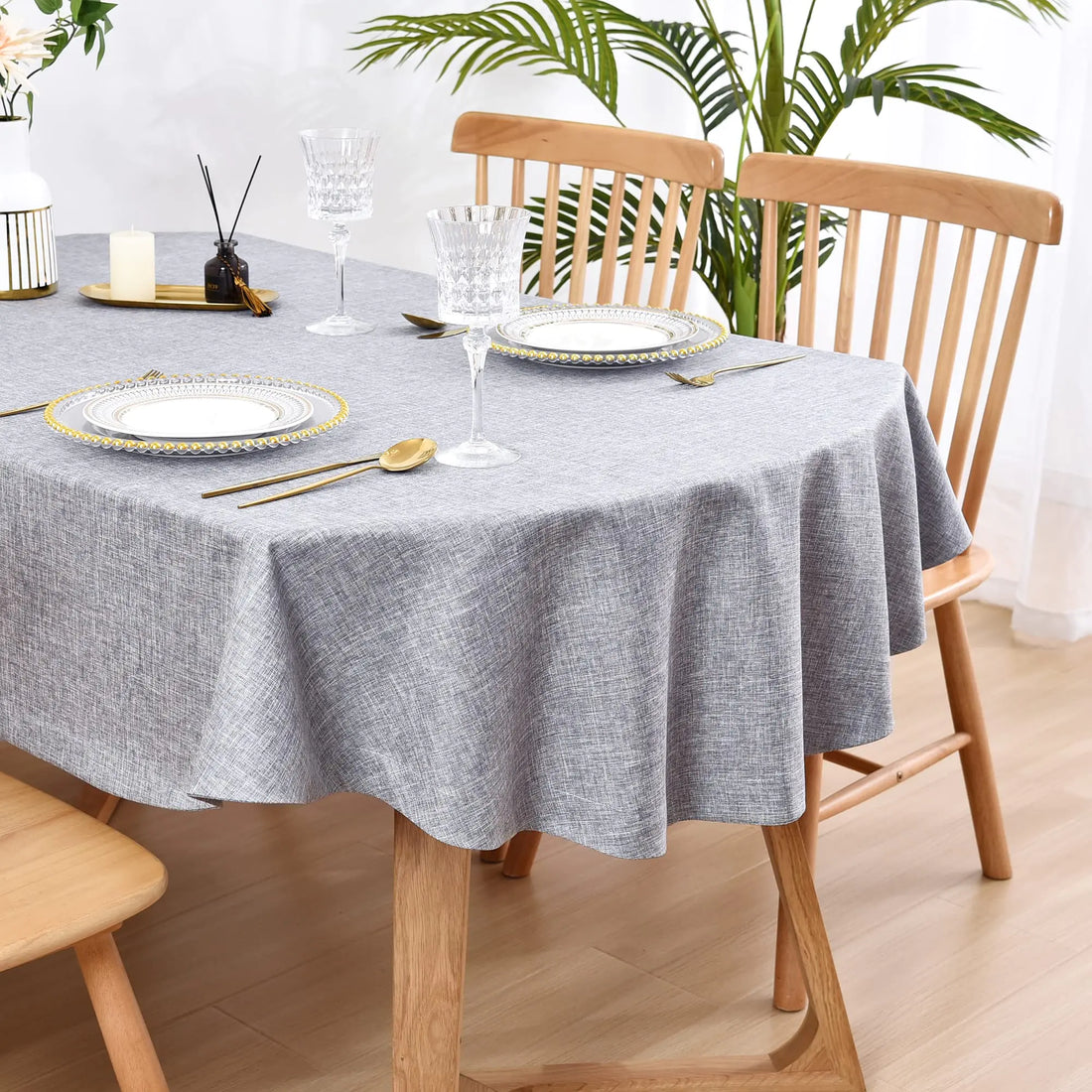 Wolkemer Grey Faux Linen Oval Tablecloth
