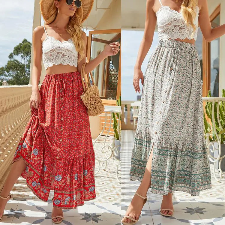 Rustic Retro Hemline Half Skirt for Vacation Wear