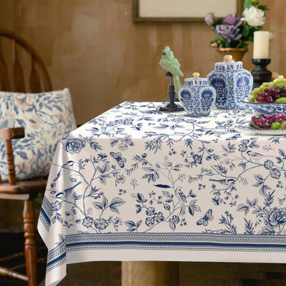 Virtumob Blue Floral Birds Tablecloth