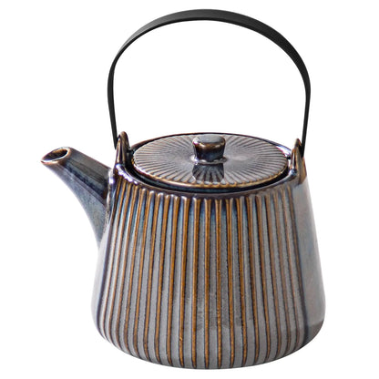 Yundu Brown Ceramic Teapots 1000ml/33.8oz Tea Kettle Enough for 4 Cups Tea pot with infusers for loose tea Striped Tea Pot with Removable Tea infuser