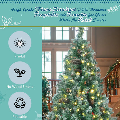 6 Feet Dark Green Pine Christmas Tree, Pre-Installed Lighting Set With Tree, Garland &amp; Garland, Hinged Artificial Christmas Tree,