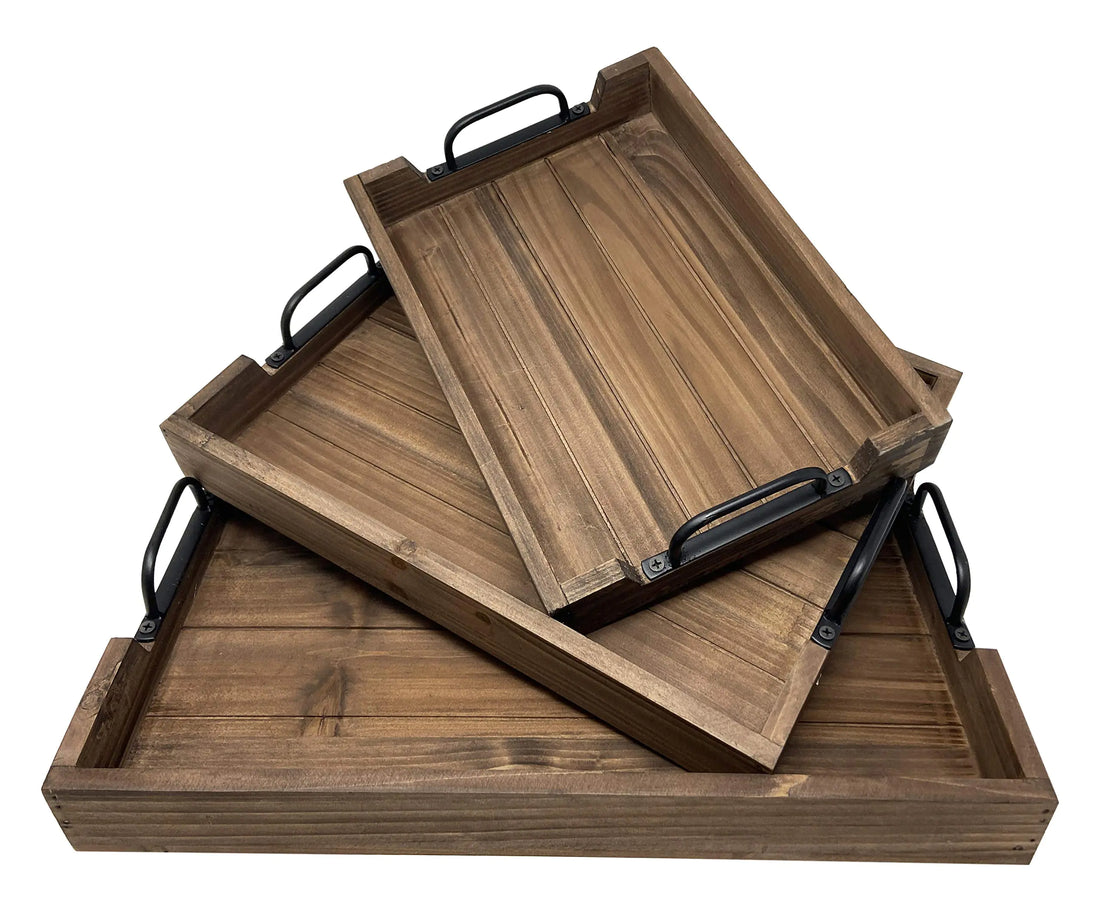 Rustic Wooden Serving Tray Set