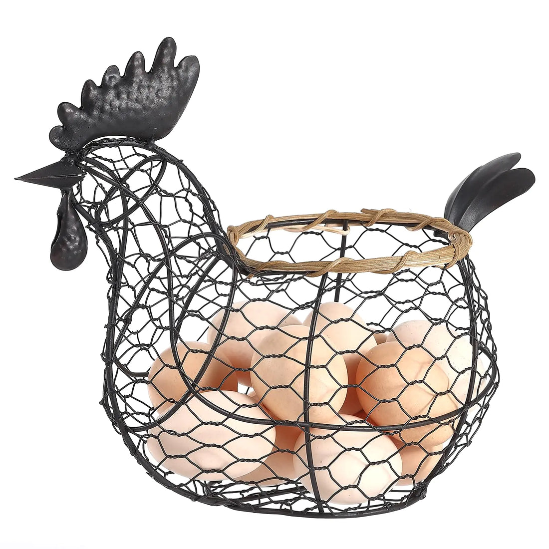 Rustic Metal Chicken Wire Egg Basket – Black Farmhouse Egg &amp; Fruit Storage