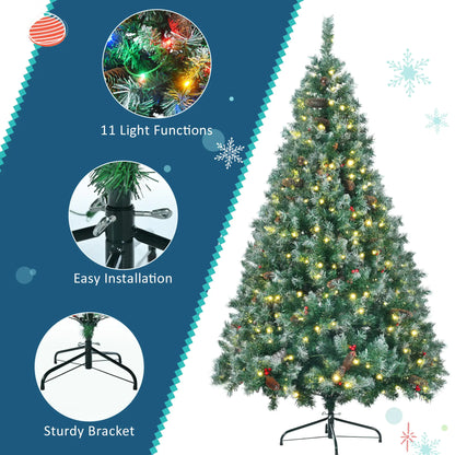 6 Feet Dark Green Pine Christmas Tree, Pre-Installed Lighting Set With Tree, Garland &amp; Garland, Hinged Artificial Christmas Tree,