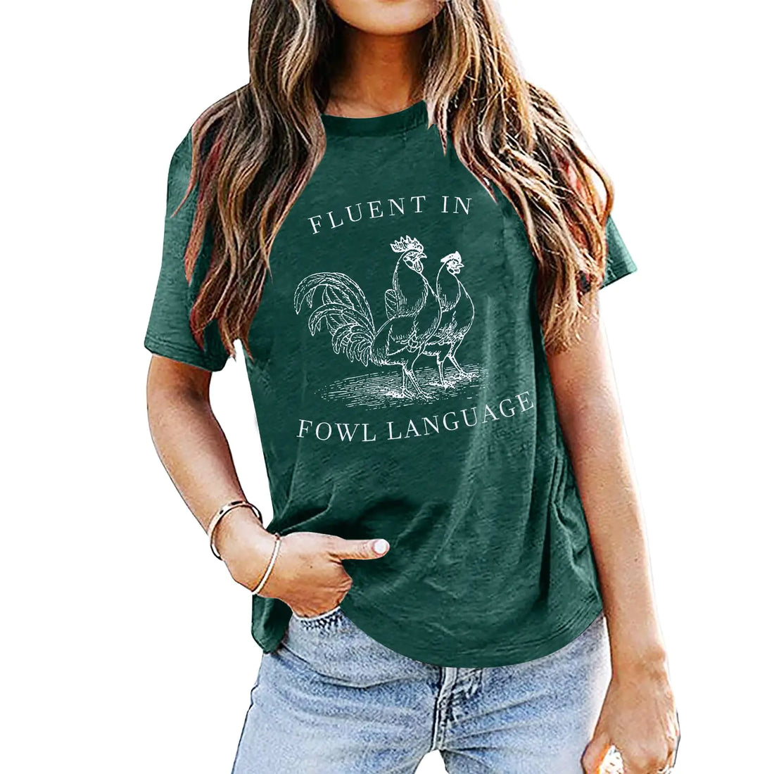 Women’s Chicken Lover T-Shirt – Funny Farm Graphic Tee, Dark Green