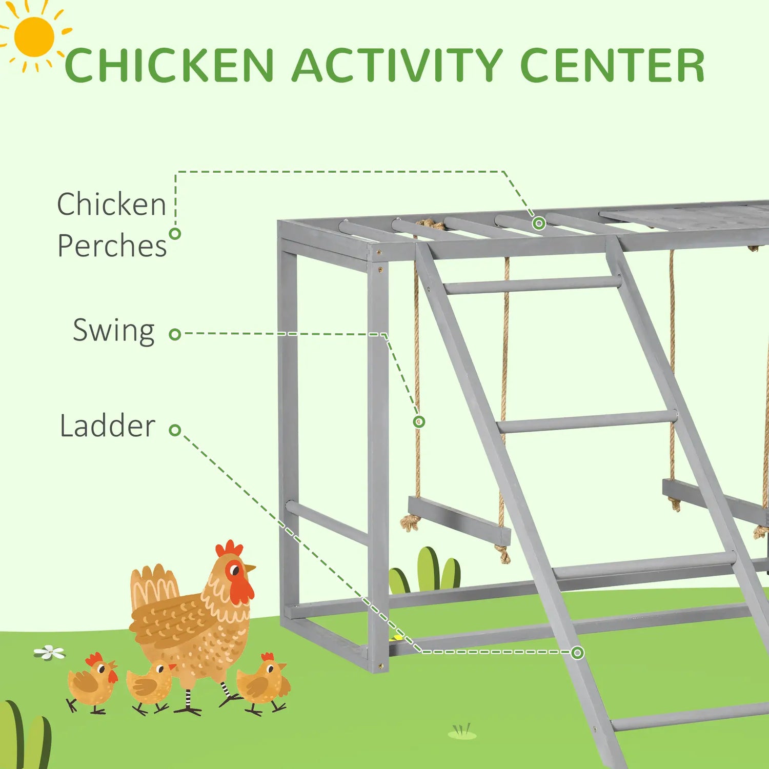 Chicken Swing &amp; Activity Set – Wooden Coop Accessory with Perches, Ladder &amp; Play Area for 3–4 Hens