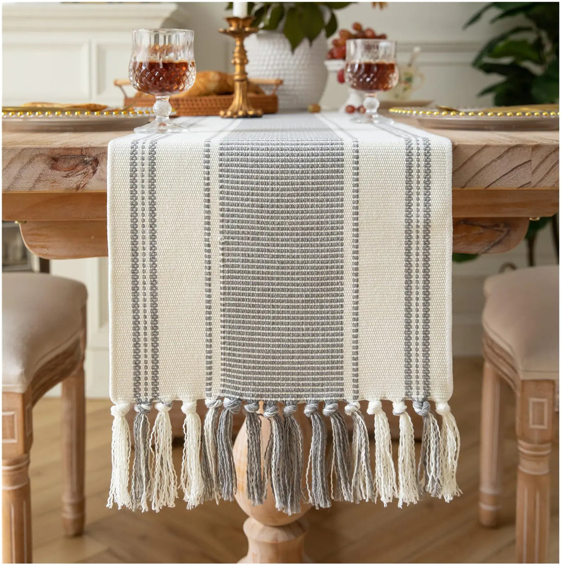 Caflife Grey Boho Table Runner