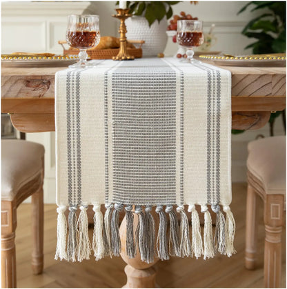 Caflife Grey Boho Table Runner