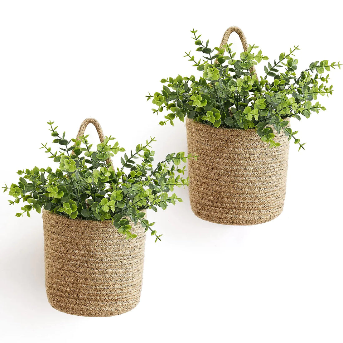 Pack Wall Hanging Rope Baskets with Artificial Eucalyptus