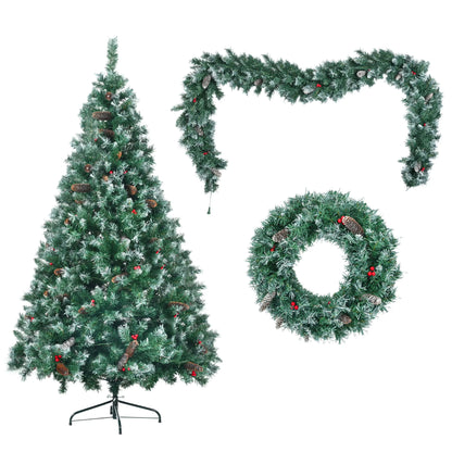 6 Feet Dark Green Pine Christmas Tree, Pre-Installed Lighting Set With Tree, Garland &amp; Garland, Hinged Artificial Christmas Tree,