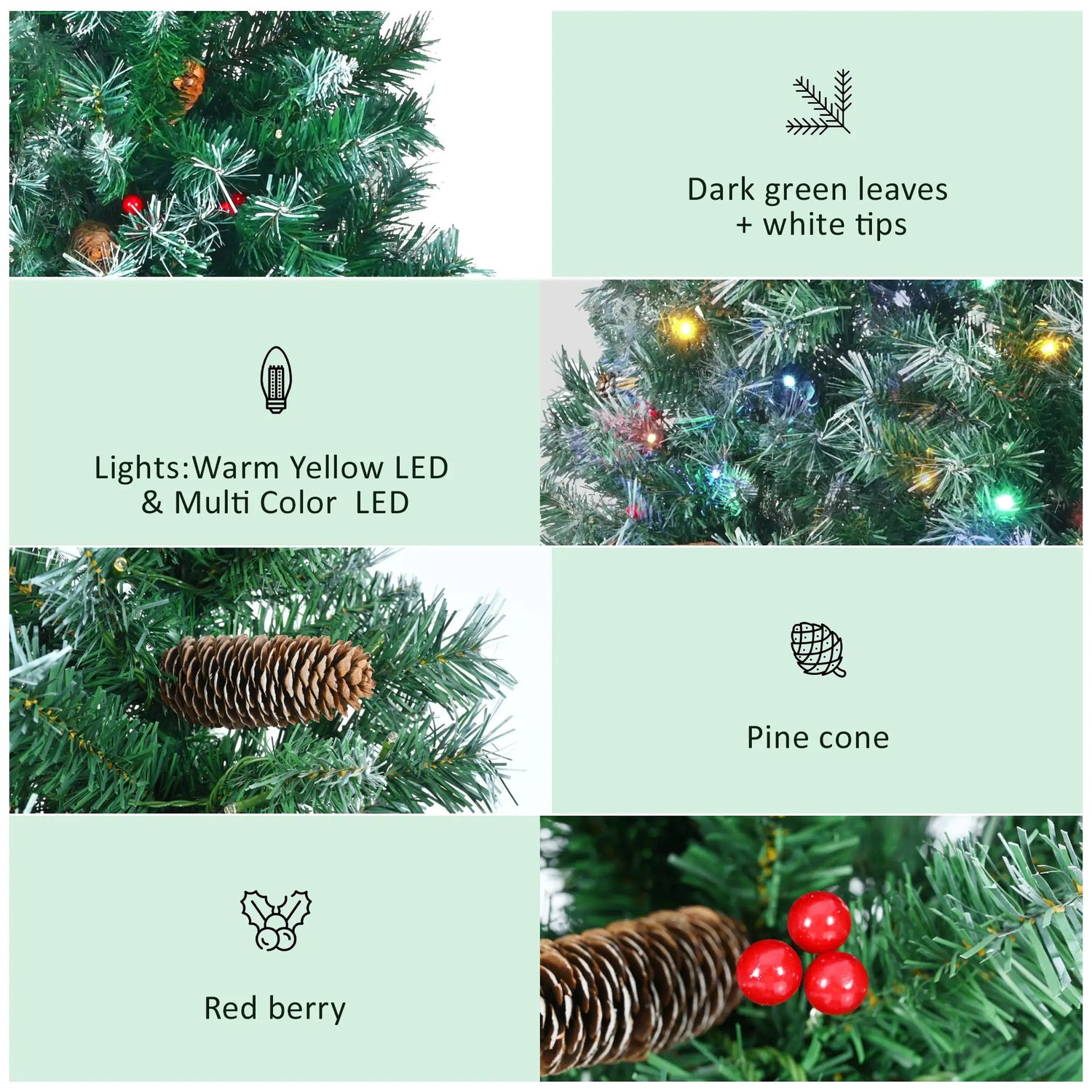 6 Feet Dark Green Pine Christmas Tree, Pre-Installed Lighting Set With Tree, Garland &amp; Garland, Hinged Artificial Christmas Tree,