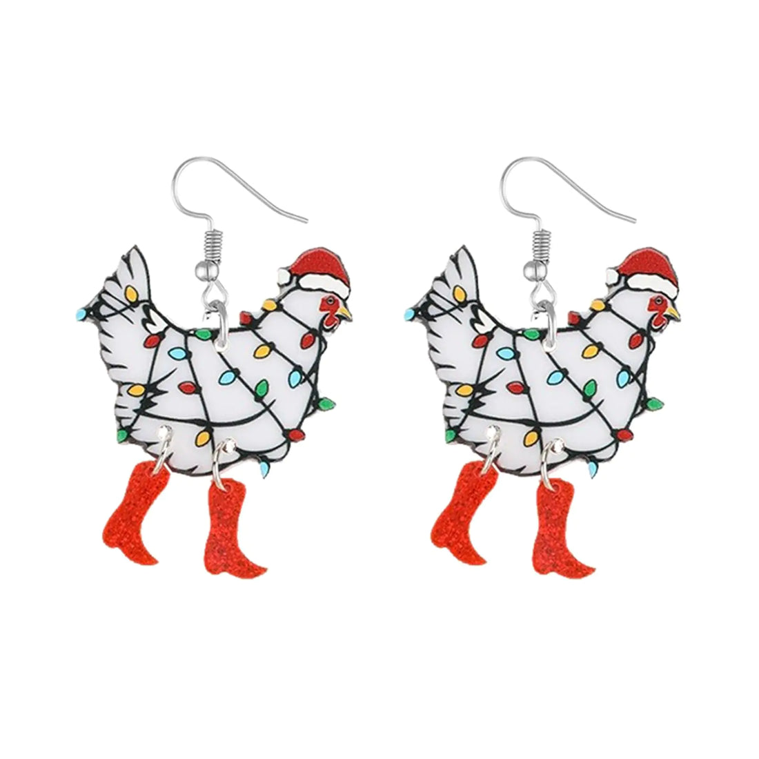 Christmas Earrings For Women Cute Colorful Acrylic Christmas Santa Claus HO HO HO Tree Gingerbread Man Dangle Drop Holiday Earrings Decoration Christmas Jewelry Gifts (Christmas Rooster Chicken)